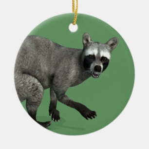 Verrassde Raccoon Keramisch Ornament