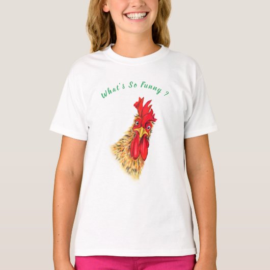 Verrassde Rooster Speful Kinder T-Shirt Funny (Voorkant)