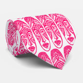 Verrassde Tiki maskers - Neon Red on White Stropdas (Opgerold)