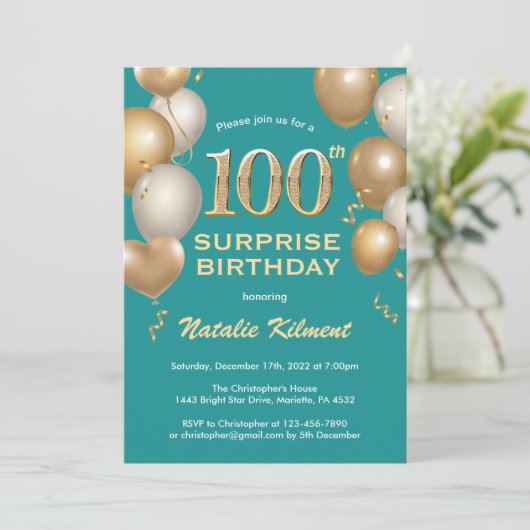 Verrassend 100e verjaardag Blauwgroen en gouden ba Kaart (Staand voorkant)