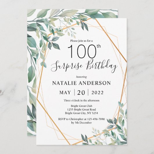 Verrassend 100e verjaardag Eucalyptus Greenery & G Kaart (Voorkant / Achterkant)