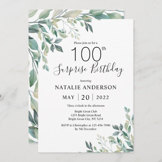 Verrassend 100e verjaardag groene Eucalyptus Green Kaart (Voorkant / Achterkant)