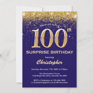 Verrassend 100e verjaardag Navy Blue en Gold Glitt Kaart
