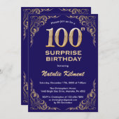 Verrassend 100e verjaardag Navy Blue en Gold Glitt Kaart (Voorkant / Achterkant)
