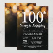 Verrassend 100e verjaardag Uitnodiging Gold Glitte (Voorkant / Achterkant)