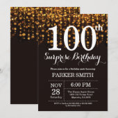 Verrassend 100e verjaardag Uitnodiging Gold Glitte (Voorkant / Achterkant)