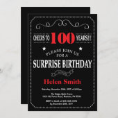 Verrassend 100e verjaardag Uitnodiging rood en zwa (Voorkant / Achterkant)