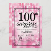 Verrassend 100e verjaardag uitnodiging roze glitte (Voorkant / Achterkant)