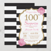 Verrassend 100e verjaardag Uitnodiging roze zwart  (Voorkant / Achterkant)
