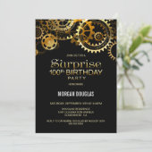 Verrassend 100e verjaardag zwart goud steampunk kaart (Staand voorkant)