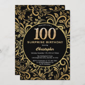Verrassend 100e verjaardag zwarte en goudbloem kaart (Voorkant / Achterkant)