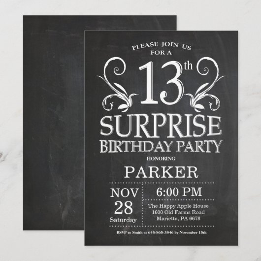 Verrassend 13e dag Uitnodiging Chalkboard (Voorkant / Achterkant)