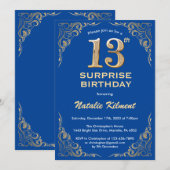 Verrassend 13e verjaardag blauw en goudglitter kaart (Voorkant / Achterkant)