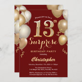 Verrassend 13e verjaardag Donkere rode en gouden b Kaart (Voorkant / Achterkant)