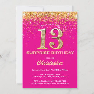 Verrassend 13e verjaardag Hot Pink en Gold Glitter Kaart
