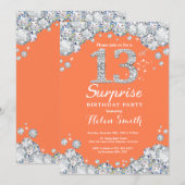 Verrassend 13e verjaardag Koraal en Silver Diamond Kaart (Voorkant / Achterkant)