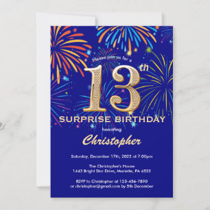 Verrassend 13e verjaardag Navy Blue en Gold Firewo Kaart