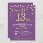 Verrassend 13e verjaardag Paars en Gold Diamond Kaart (Voorkant / Achterkant)