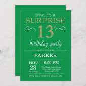 Verrassend 13e verjaardag Uitnodiging groen en gou (Voorkant / Achterkant)