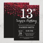 Verrassend 13e verjaardag Uitnodiging rood glitter (Voorkant / Achterkant)