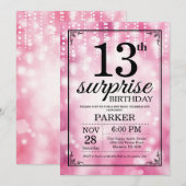 Verrassend 13e verjaardag Uitnodiging Roze Glitter (Voorkant / Achterkant)