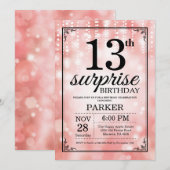 Verrassend 13e verjaardag Uitnodiging Roze Glitter (Voorkant / Achterkant)