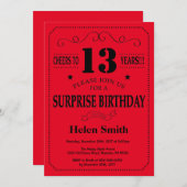 Verrassend 13e verjaardag Uitnodiging zwart-wit en (Voorkant / Achterkant)