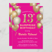 Verrassend 13e verjaardag warme roze en gouden bal kaart (Voorkant / Achterkant)