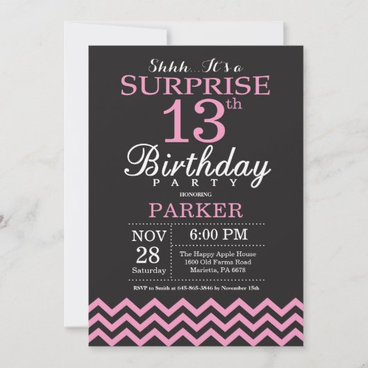 Verrassend 13e verjaardag zwart en roze Chevron Kaart (Voorkant)
