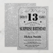 Verrassend 13e verjaardag zwart en zilver glitter kaart (Voorkant / Achterkant)