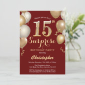 Verrassend 15e verjaardag Donkere rode en gouden b Kaart (Staand voorkant)
