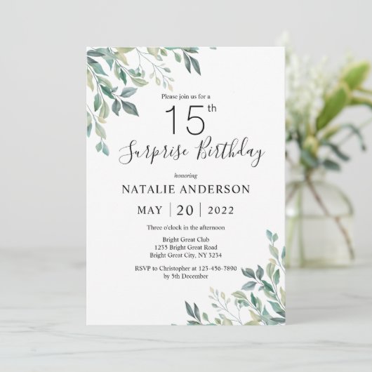 Verrassend 15e verjaardag groene Eucalyptus Greene Kaart (Staand voorkant)