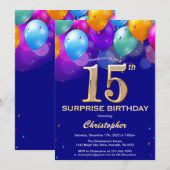 Verrassend 15e verjaardag marinenblauw en gouden b kaart (Voorkant / Achterkant)