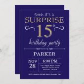 Verrassend 15e verjaardag Navy Blue en Gold Glitte Kaart (Voorkant / Achterkant)