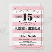 Verrassend 15e verjaardag Roze en Witte Stripes Kaart (Voorkant)