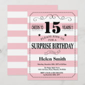 Verrassend 15e verjaardag Roze en Witte Stripes Kaart (Voorkant / Achterkant)