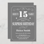 Verrassend 15e verjaardag Uitnodiging grijs en wit (Voorkant / Achterkant)