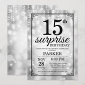 Verrassend 15e verjaardag Uitnodiging Zilveren Gli (Voorkant / Achterkant)