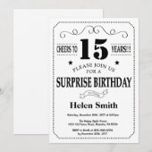 Verrassend 15e verjaardag Uitnodiging zwart-wit (Voorkant / Achterkant)