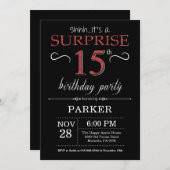 Verrassend 15e verjaardag Uitnodiging zwart-wit en (Voorkant / Achterkant)
