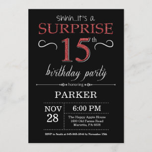 Verrassend 15e verjaardag Uitnodiging zwart-wit en