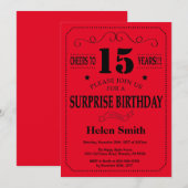 Verrassend 15e verjaardag Uitnodiging zwart-wit en (Voorkant / Achterkant)