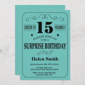 Verrassend 15e verjaardag zwart en Blauwgroen Kaart (Voorkant / Achterkant)