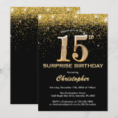 Verrassend 15e verjaardag zwart en gouden glitter kaart (Voorkant / Achterkant)