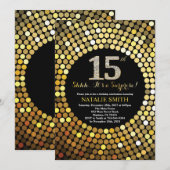 Verrassend 15e verjaardag zwart en gouden glitter kaart (Voorkant / Achterkant)