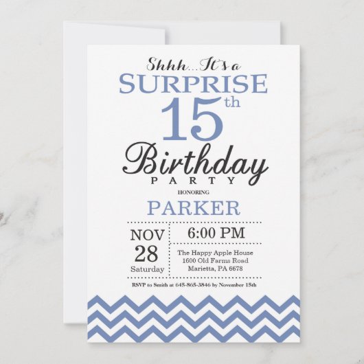 Verrassend 15th Birthday Blue Chevron Kaart (Voorkant)