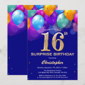 Verrassend 16e verjaardag marinenblauw en gouden b kaart (Voorkant / Achterkant)