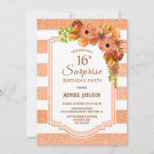 Verrassend 16e verjaardag Oranje gestripte Floral Kaart (Voorkant)