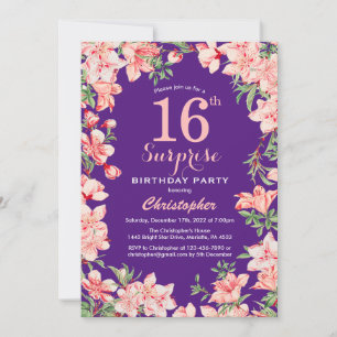 Verrassend 16e verjaardag Paars Roze Floral Flower Kaart