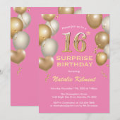 Verrassend 16e verjaardag Roze en gouden ballonnen Kaart (Voorkant / Achterkant)